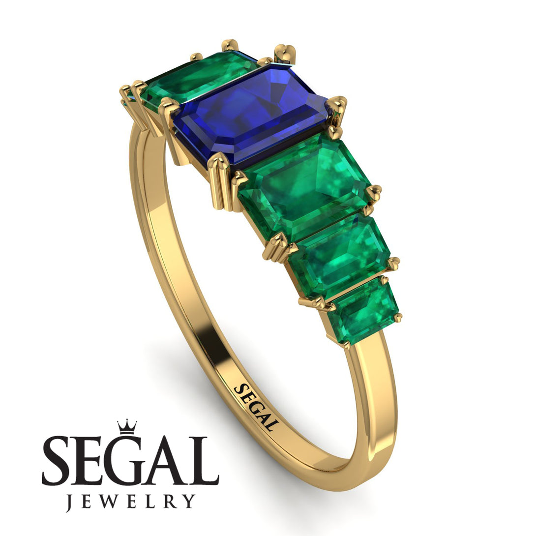 Emerald Cut Sapphire Geometrical Ring - Briella No. 28