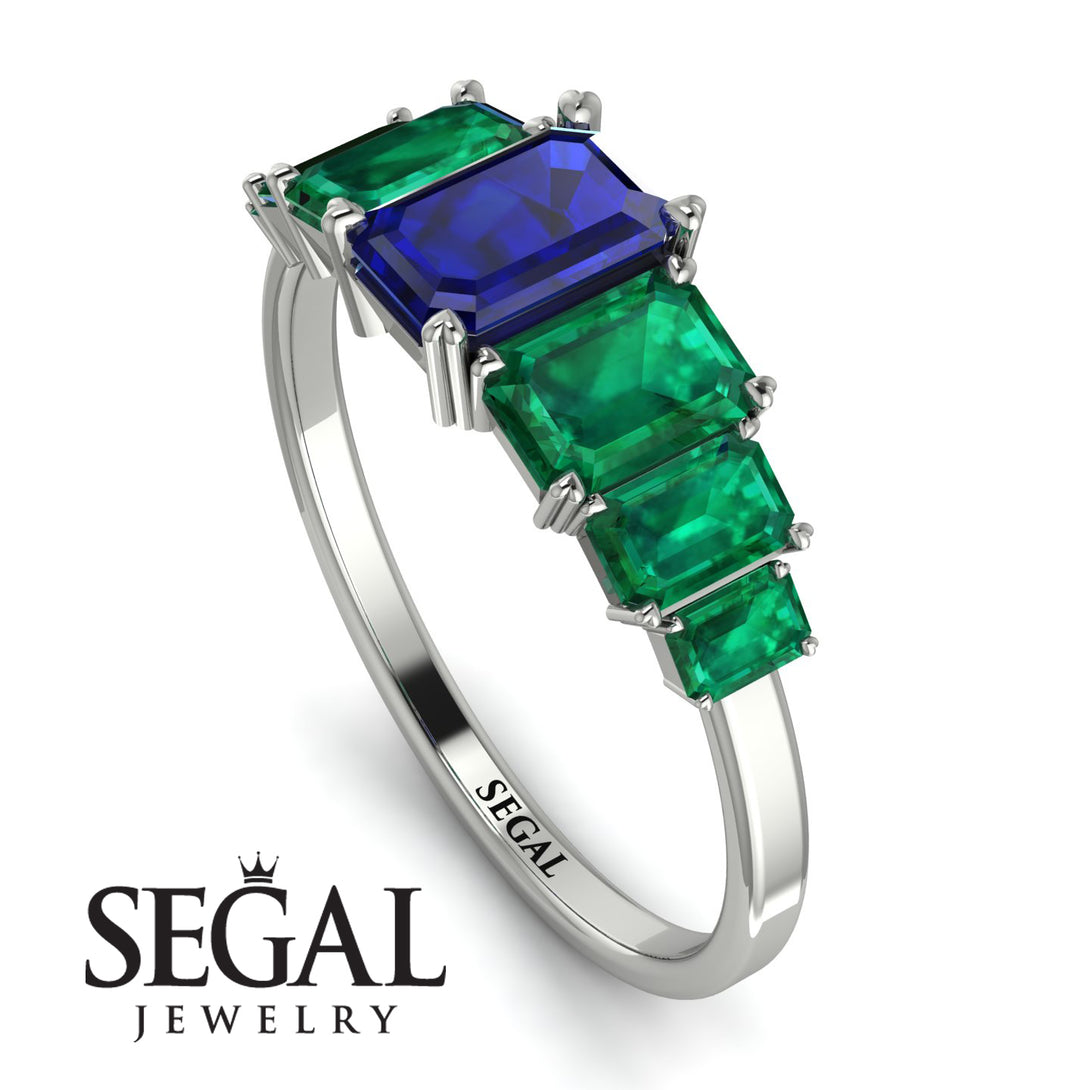 Emerald Cut Sapphire Geometrical Ring - Briella No. 30