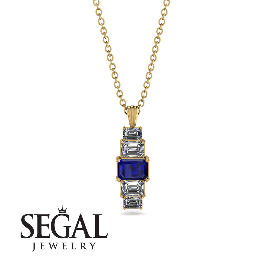 Emerald Cut Sapphire Stairs Necklace - Briella No. 13