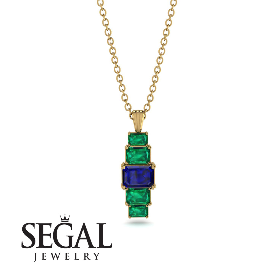 Emerald Cut Sapphire Stairs Necklace - Briella No. 28