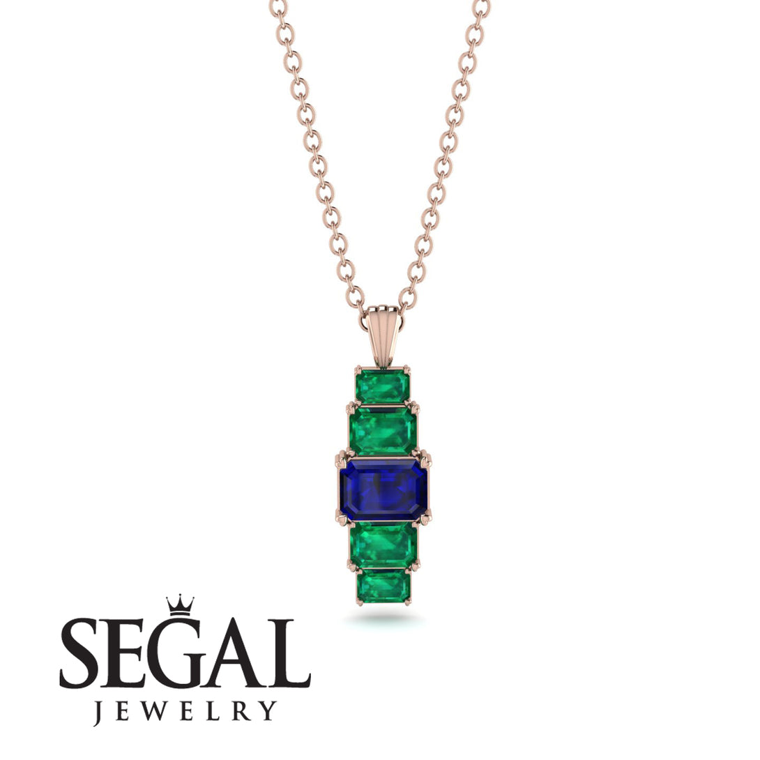 Emerald Cut Sapphire Stairs Necklace - Briella No. 29