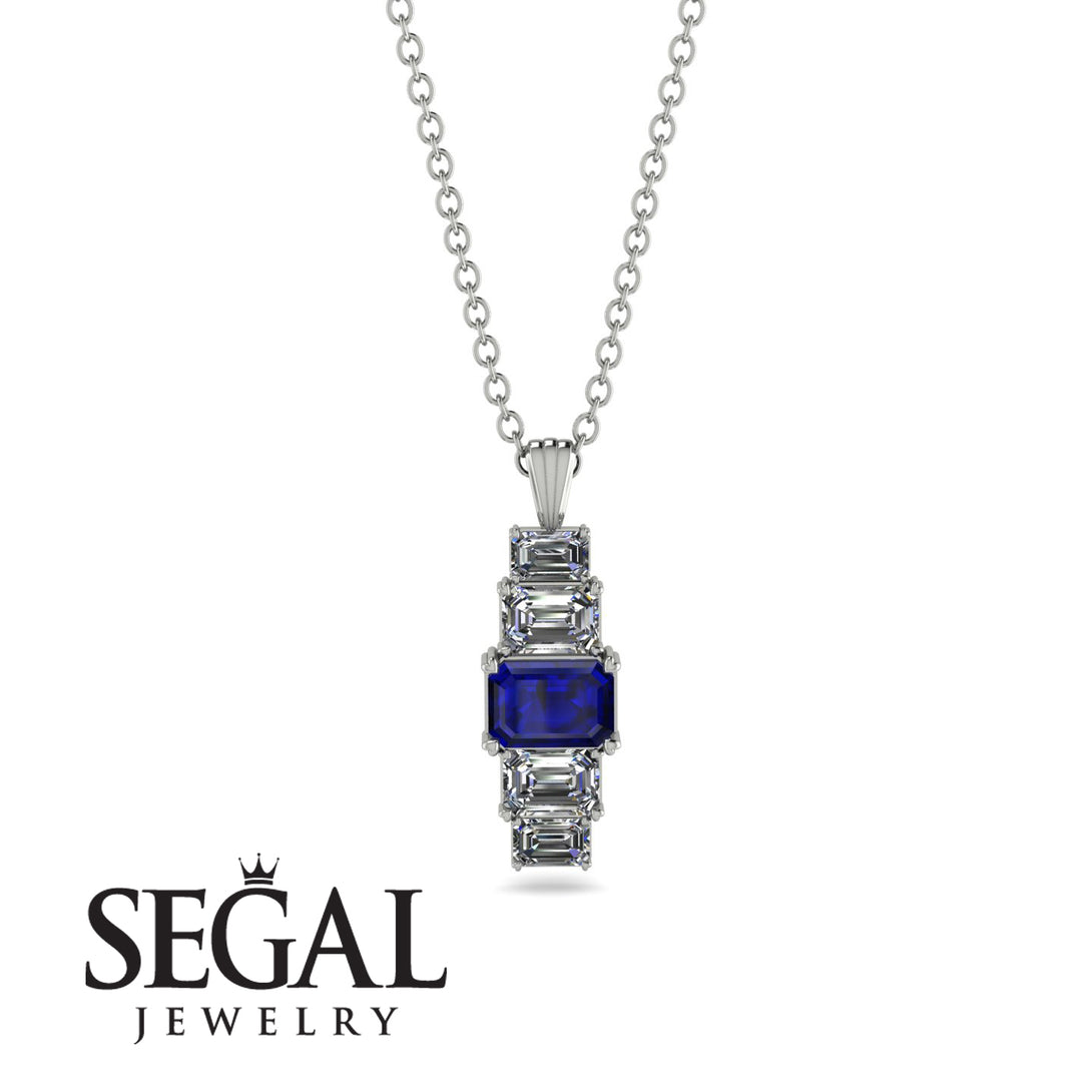 Emerald Cut Sapphire Stairs Necklace - Briella No. 15