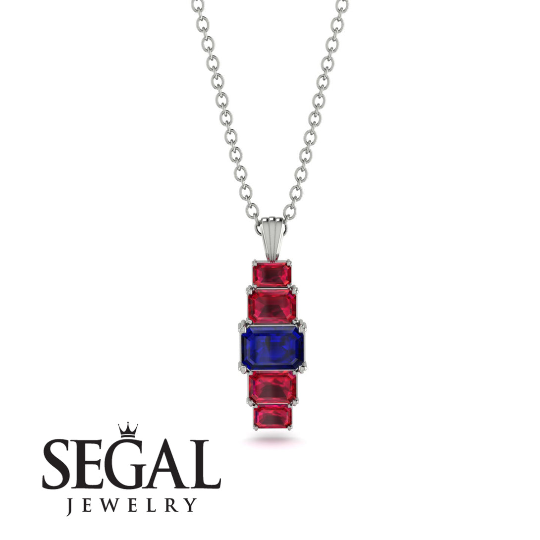 Emerald Cut Sapphire Stairs Necklace - Briella No. 60