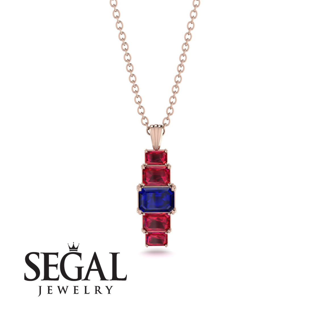 Emerald Cut Sapphire Stairs Necklace - Briella No. 59