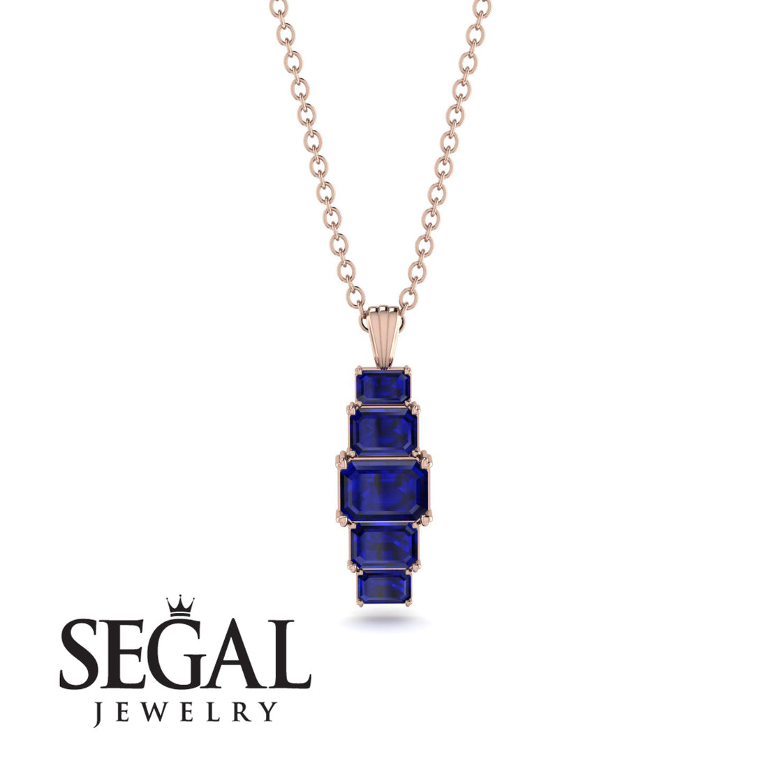 Emerald Cut Sapphire Stairs Necklace - Briella No. 74
