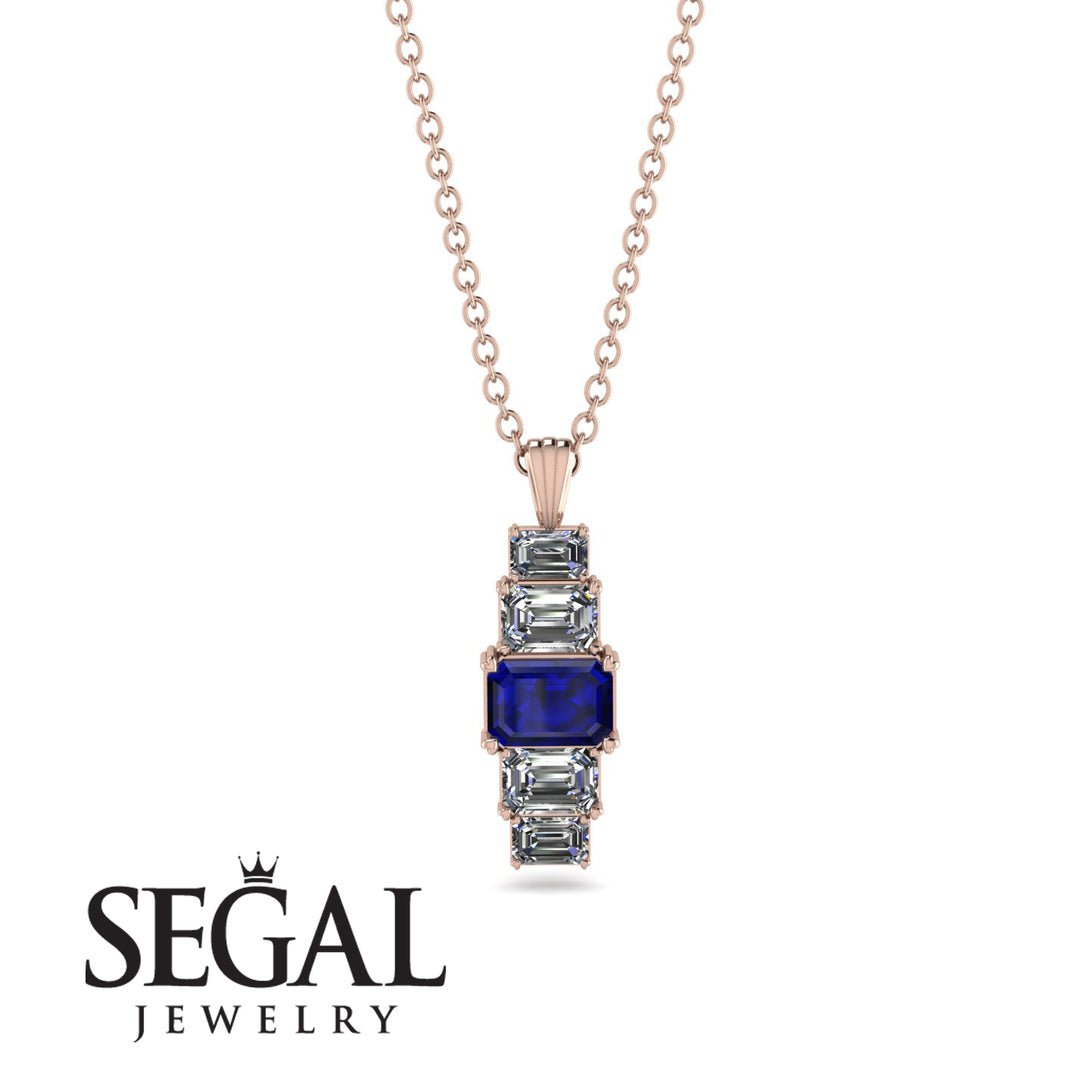 Emerald Cut Sapphire Stairs Necklace - Briella No. 14