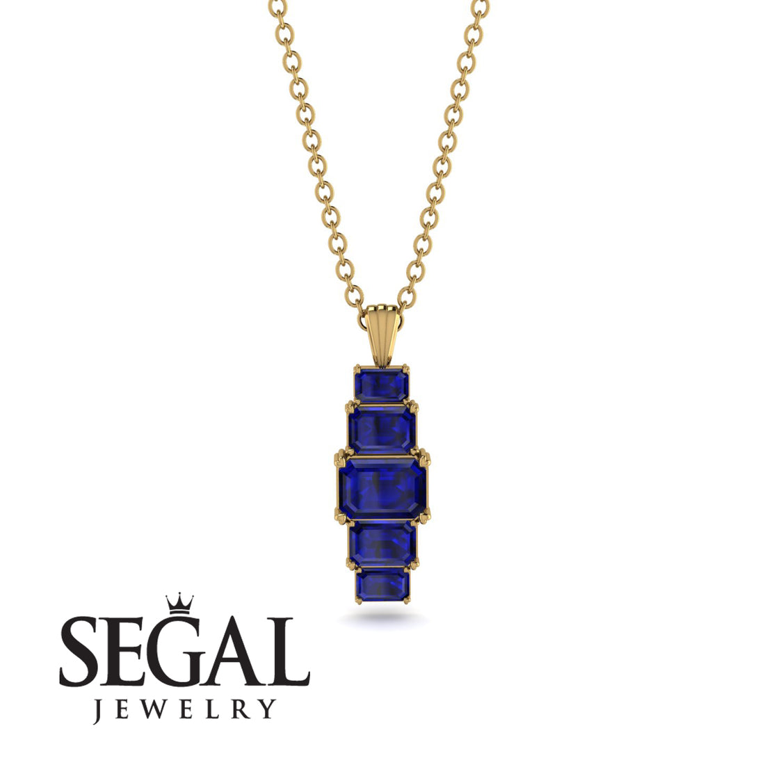 Emerald Cut Sapphire Stairs Necklace - Briella No. 73