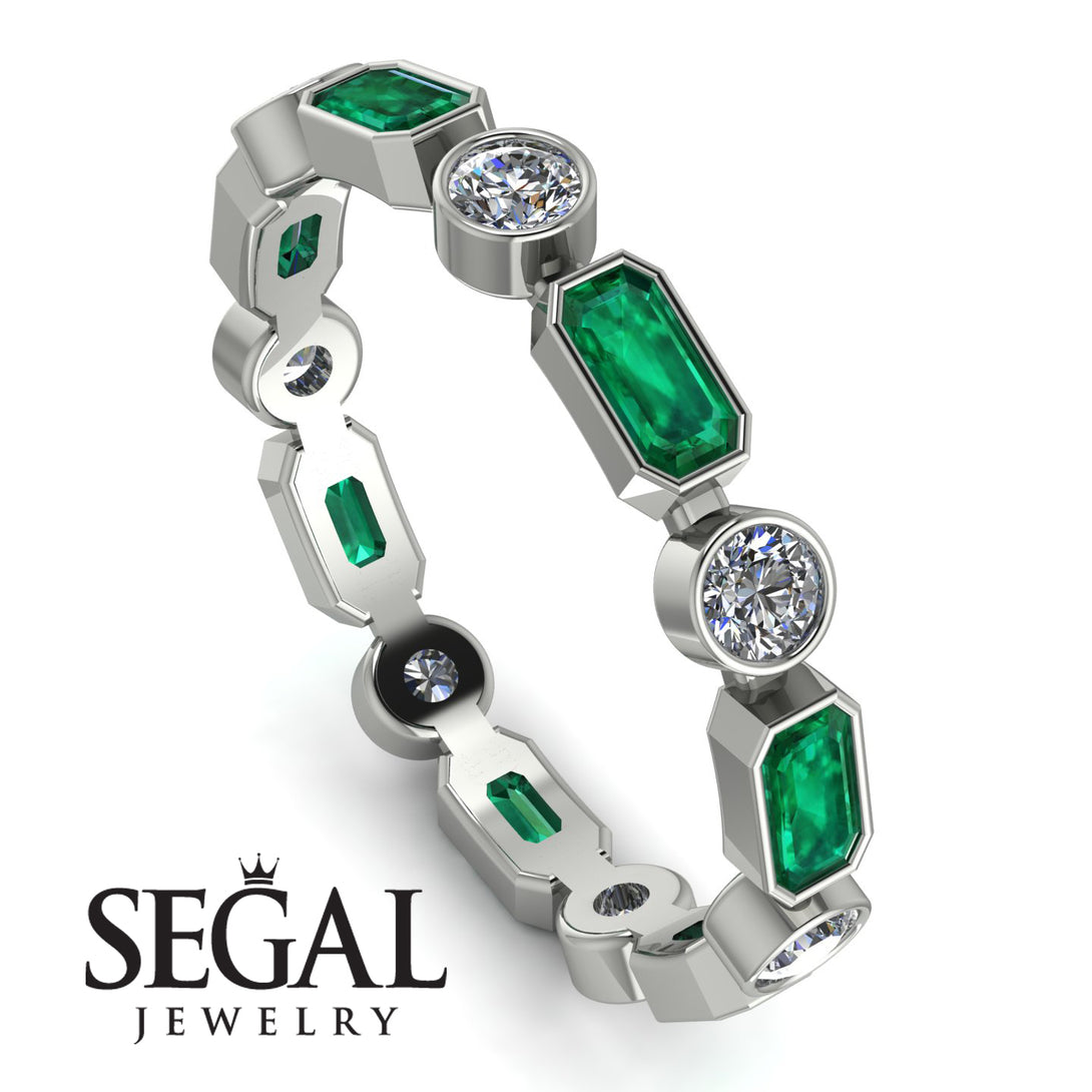 Emerald Cut Emerald Bezel Eternity Ring - Genevieve No. 6