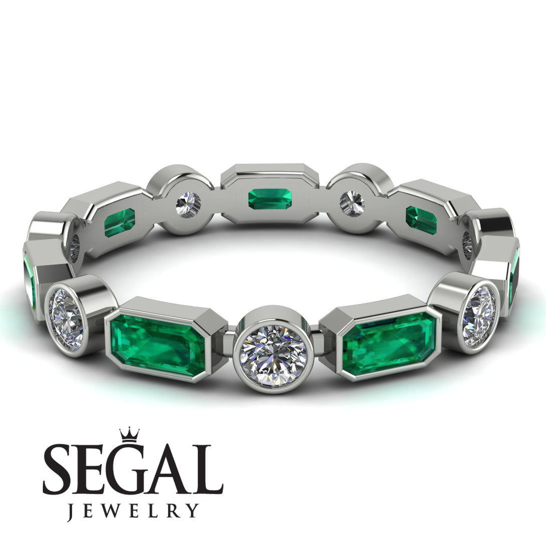 Emerald Cut Emerald Bezel Eternity Ring - Genevieve No. 6