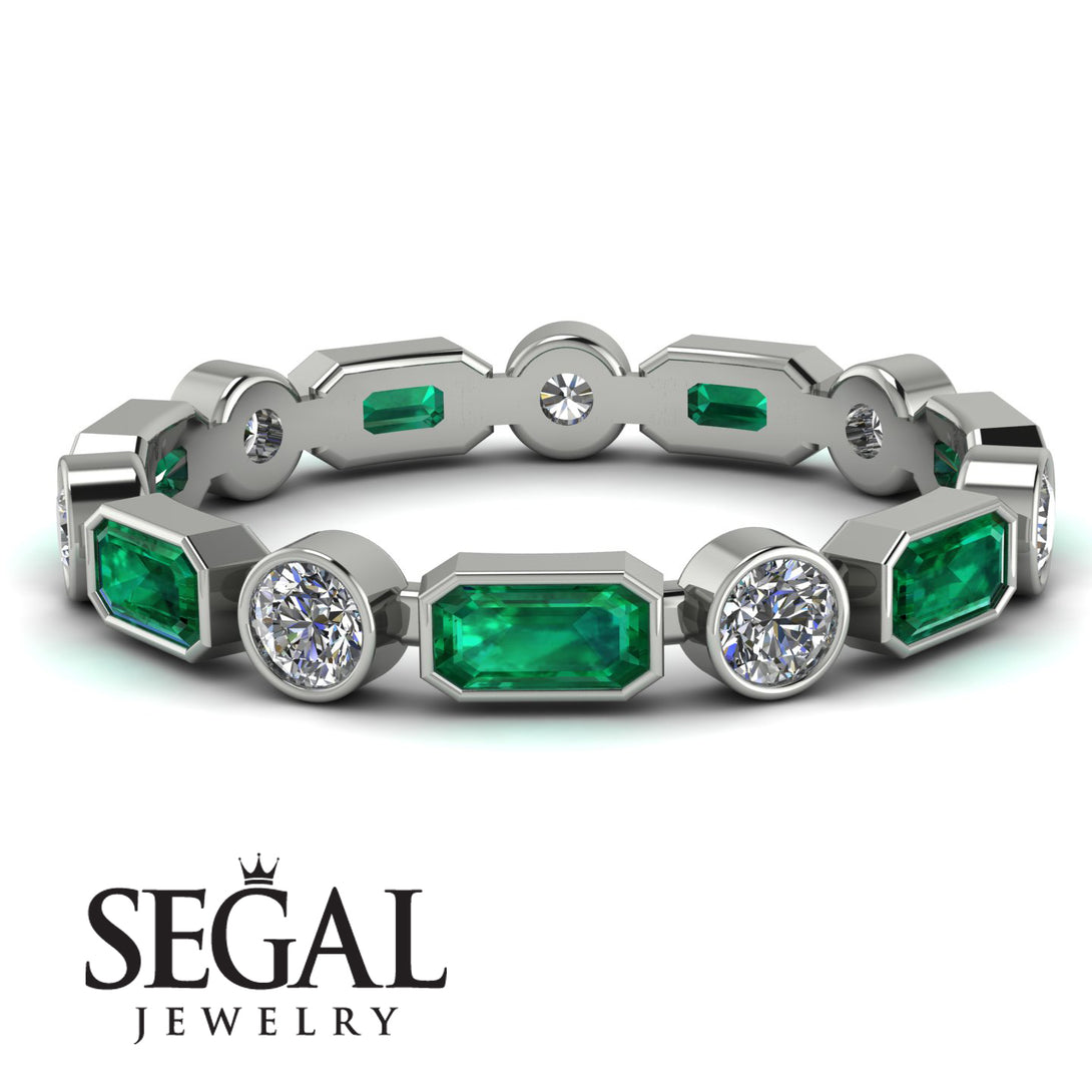 Emerald Cut Emerald Bezel Eternity Ring - Genevieve No. 6