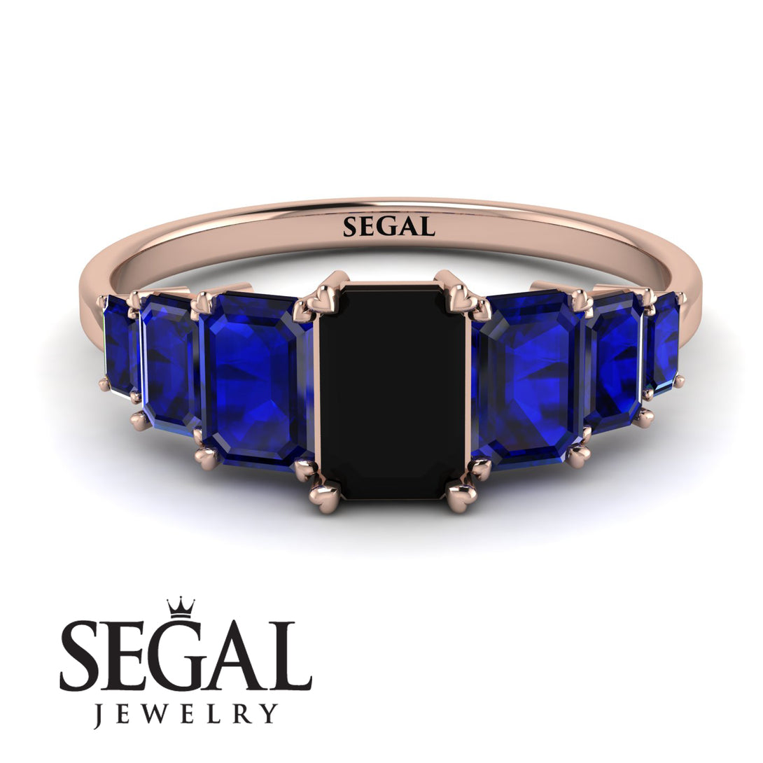 Emerald Cut Black Diamond Geometrical Ring - Briella No. 68