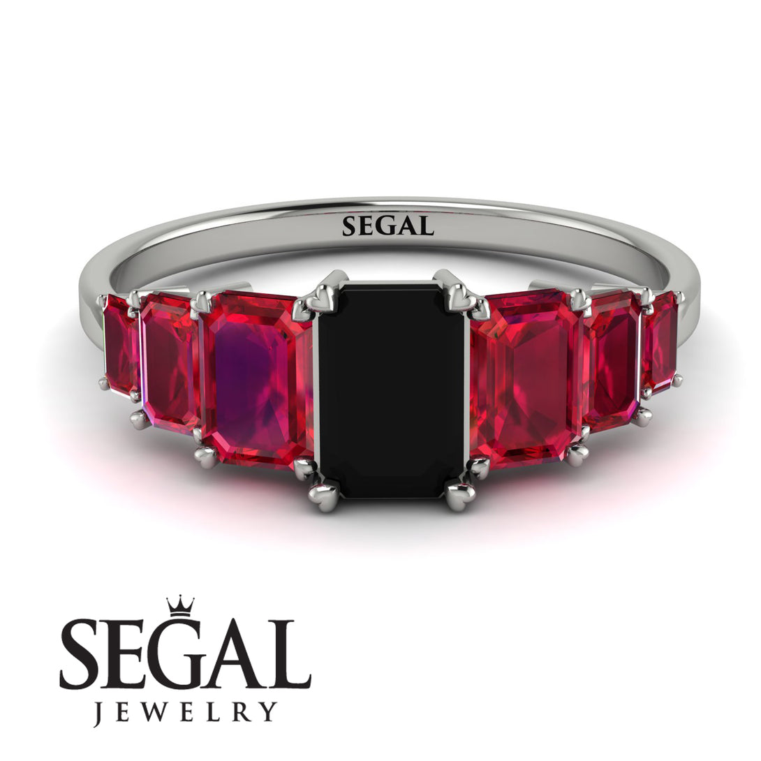 Emerald Cut Black Diamond Geometrical Ring - Briella No. 54