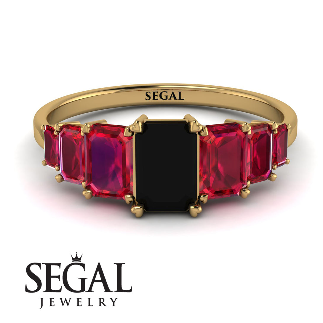 Emerald Cut Black Diamond Geometrical Ring - Briella No. 52