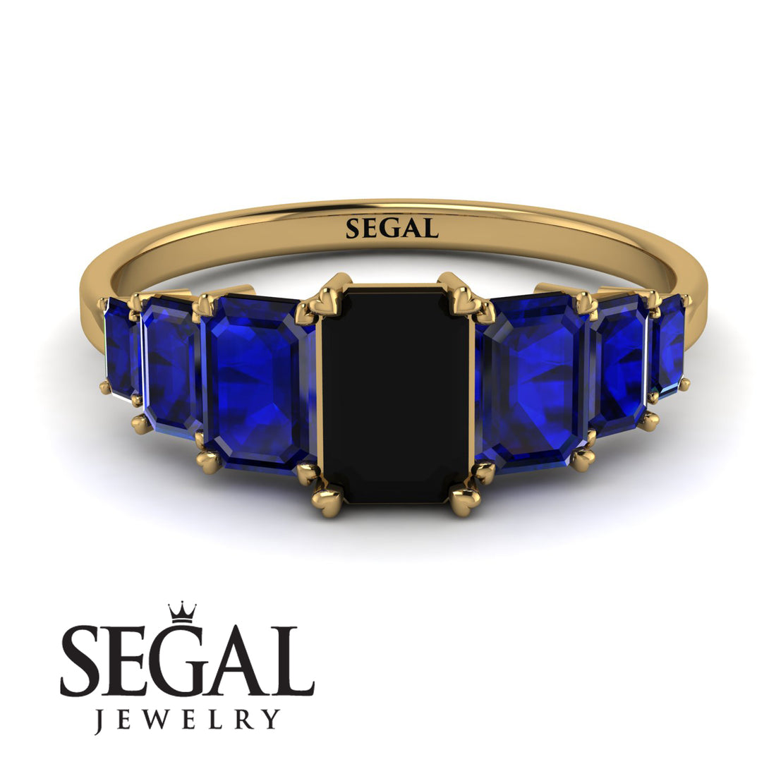 Emerald Cut Black Diamond Geometrical Ring - Briella No. 67