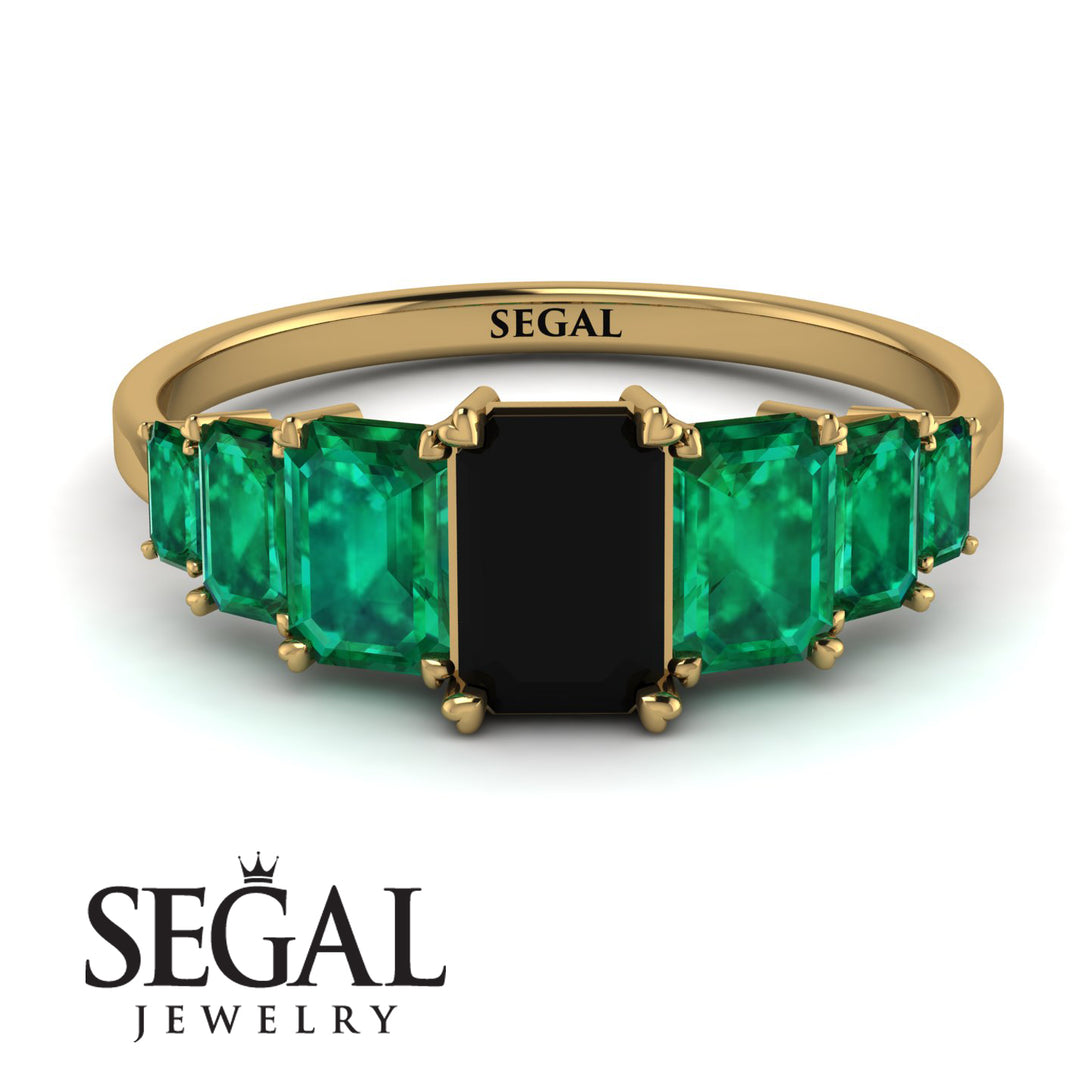 Emerald Cut Black Diamond Geometrical Ring - Briella No. 22