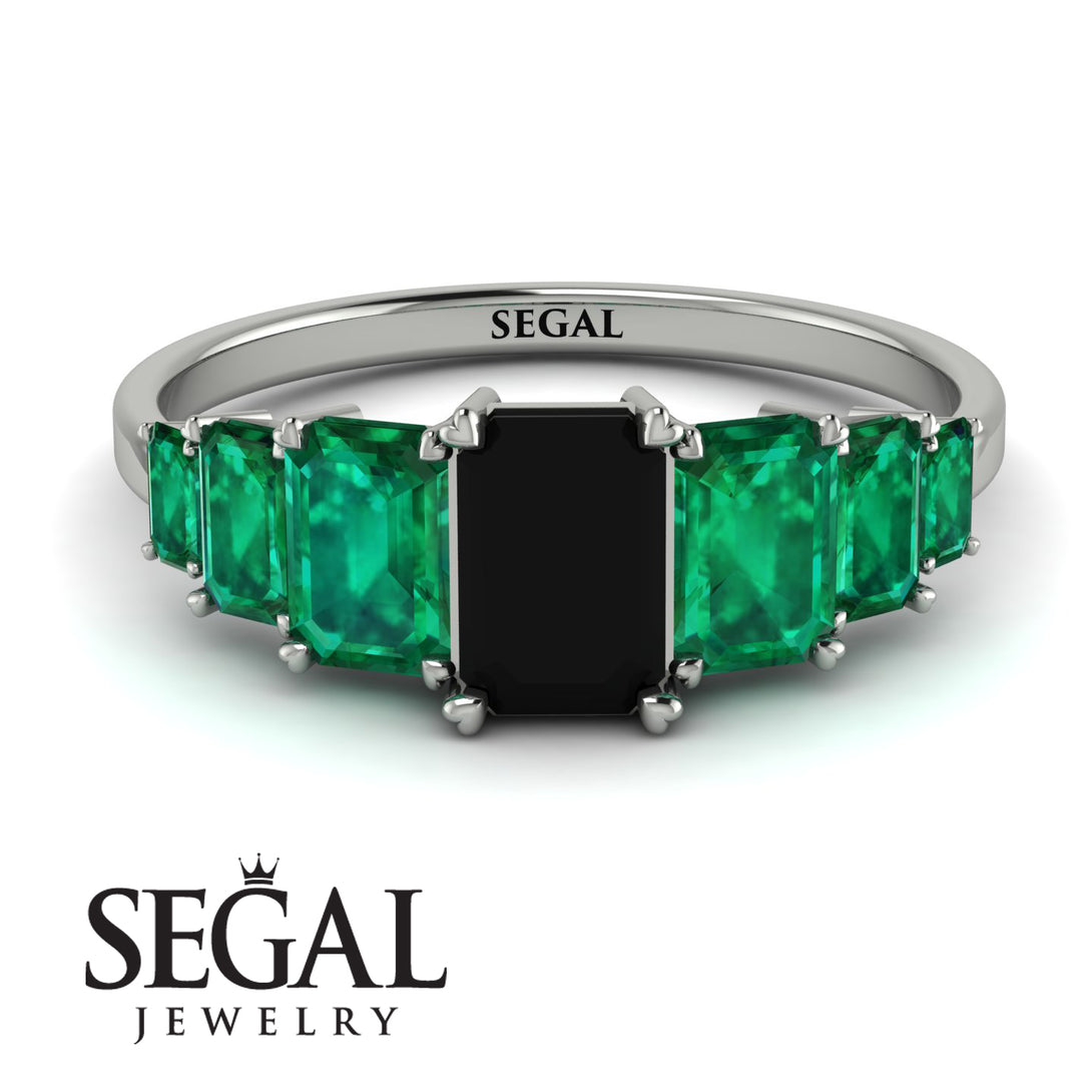 Emerald Cut Black Diamond Geometrical Ring - Briella No. 24