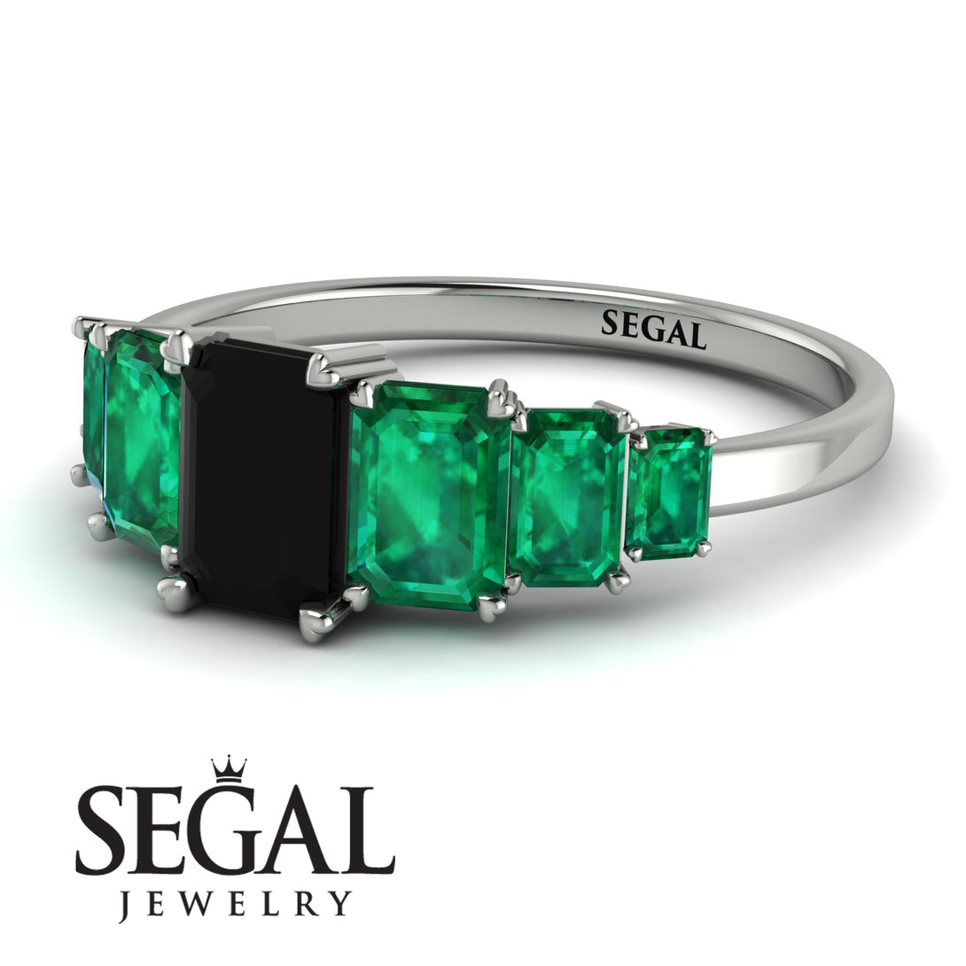 Emerald Cut Black Diamond Geometrical Ring - Briella No. 24