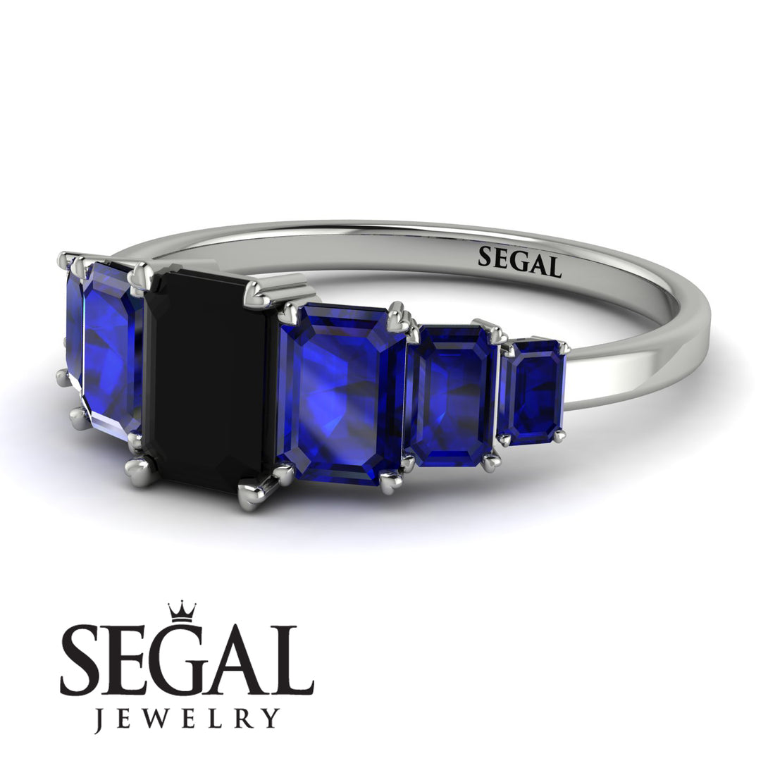 Emerald Cut Black Diamond Geometrical Ring - Briella No. 69