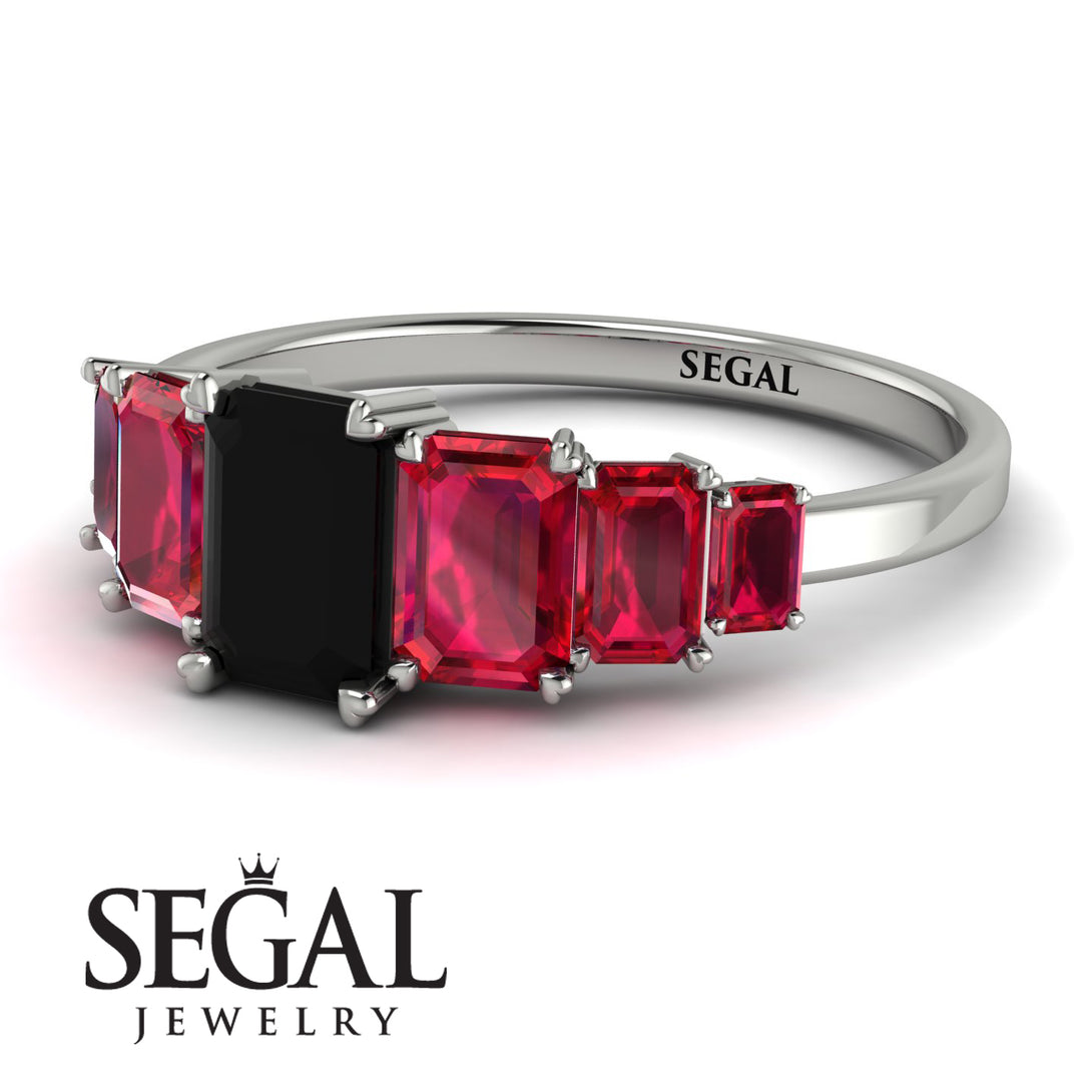 Emerald Cut Black Diamond Geometrical Ring - Briella No. 54