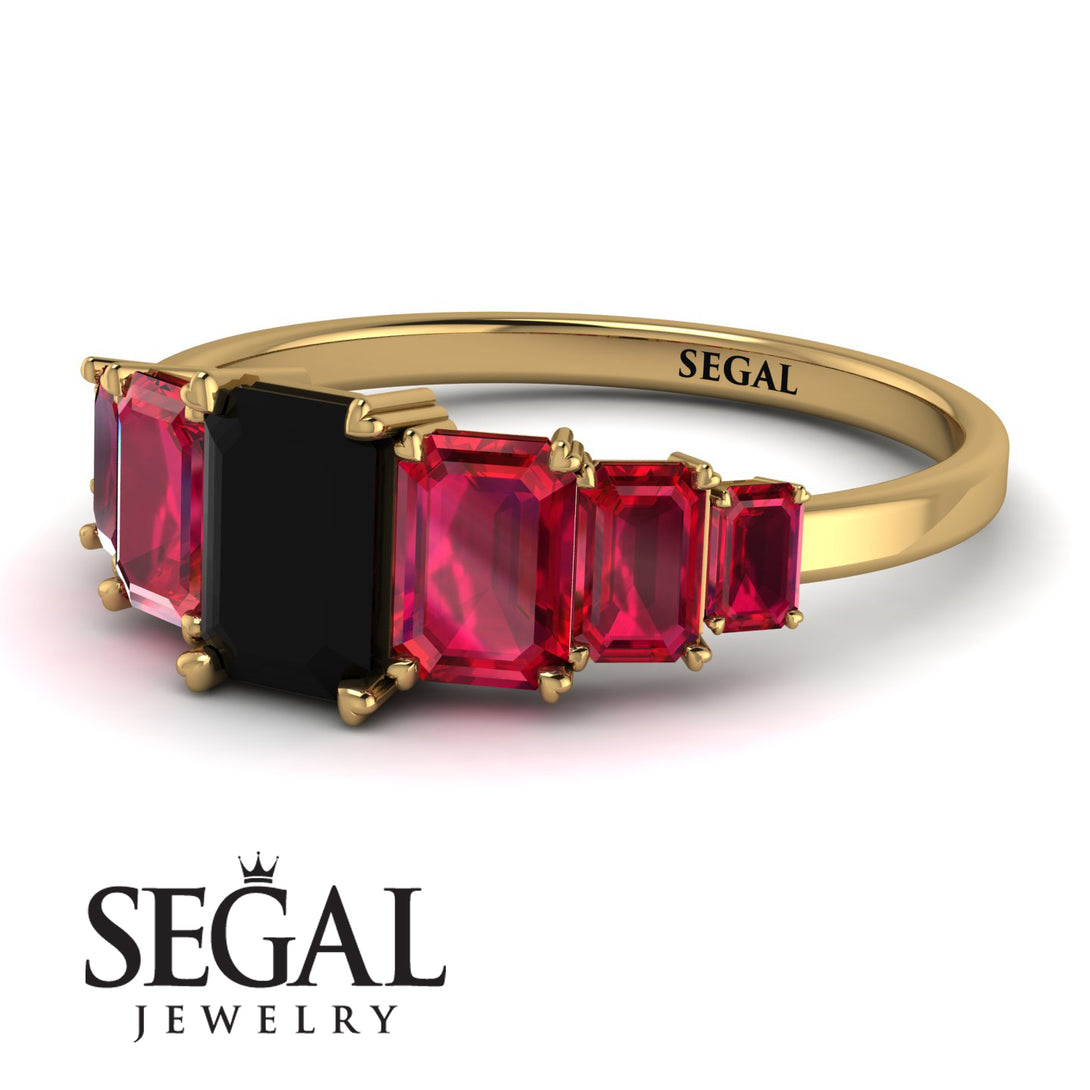 Emerald Cut Black Diamond Geometrical Ring - Briella No. 52
