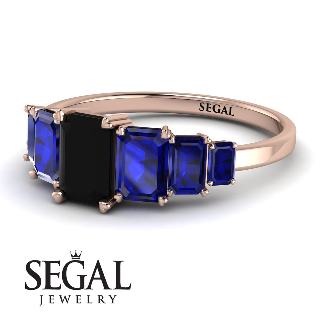 Emerald Cut Black Diamond Geometrical Ring - Briella No. 68