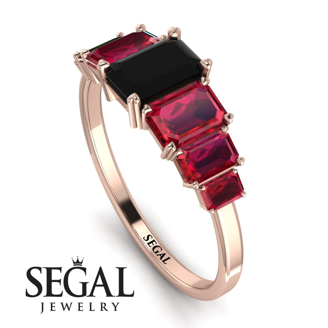 Emerald Cut Black Diamond Geometrical Ring - Briella No. 53