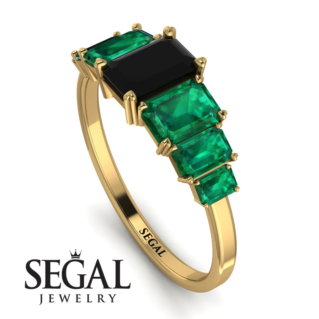 Emerald Cut Black Diamond Geometrical Ring - Briella No. 22
