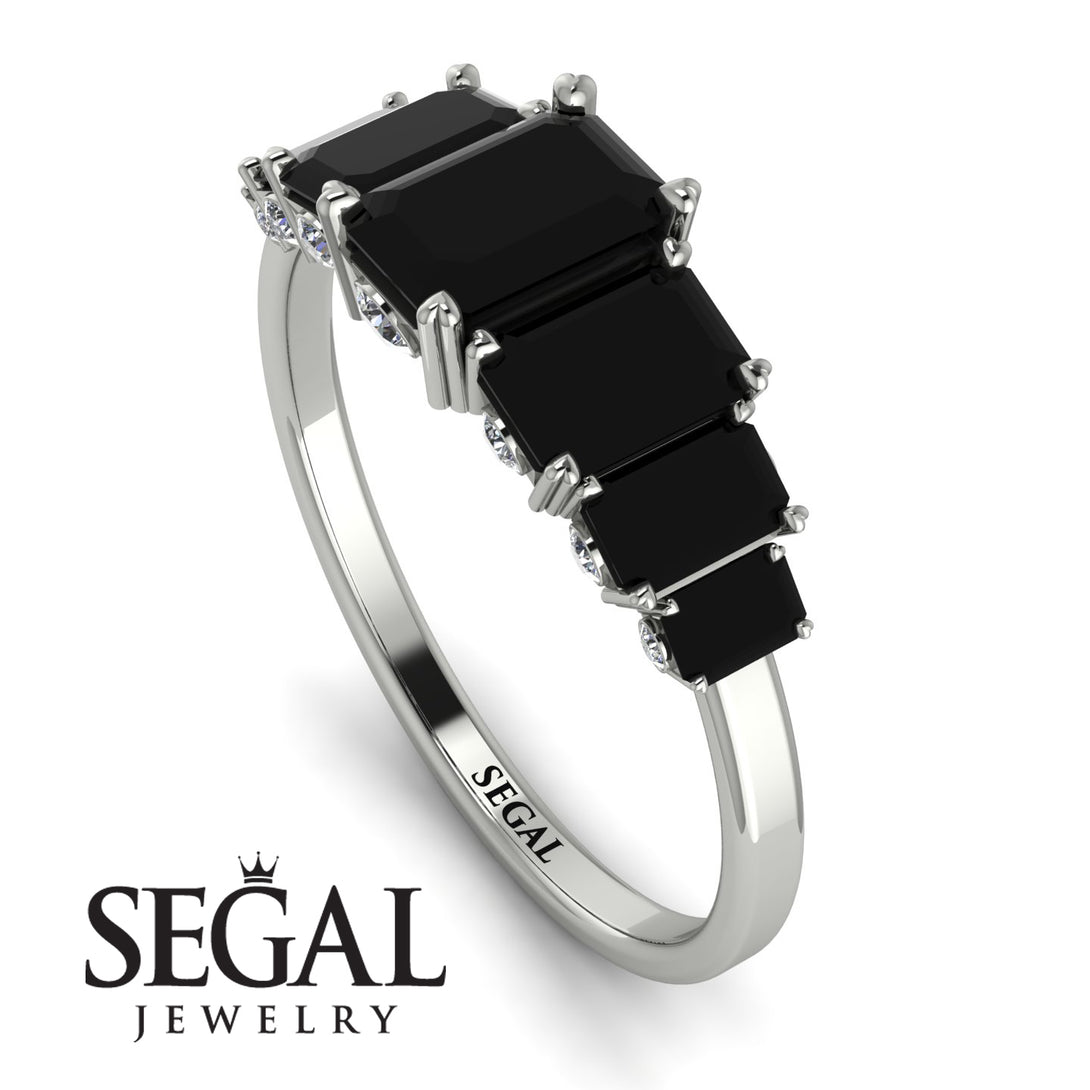 Emerald Cut Black Diamond Ring With Hidden Black Diamonds - Brynlee No. 9