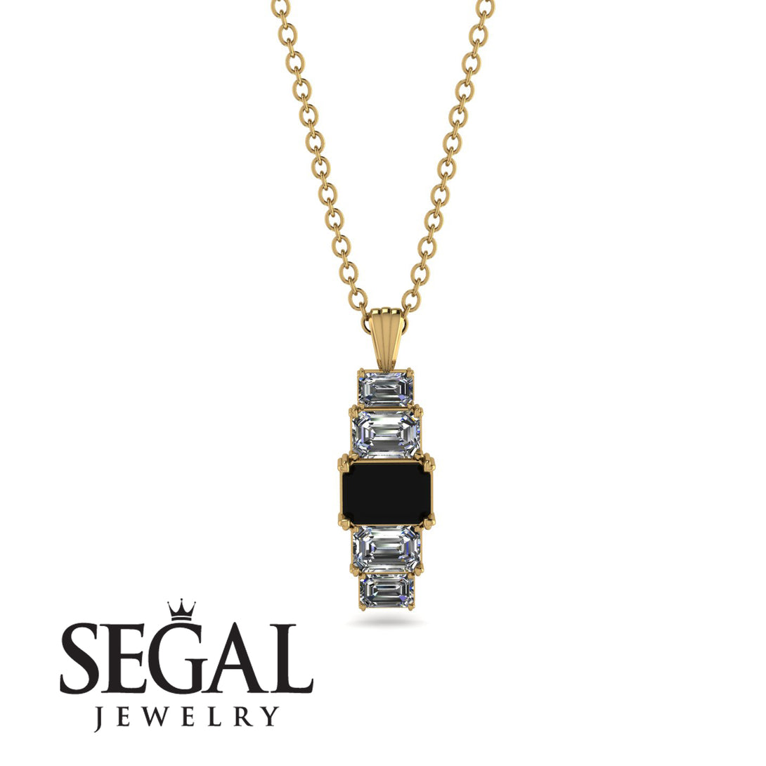Emerald Cut Black Diamond Stairs Necklace - Briella No. 7