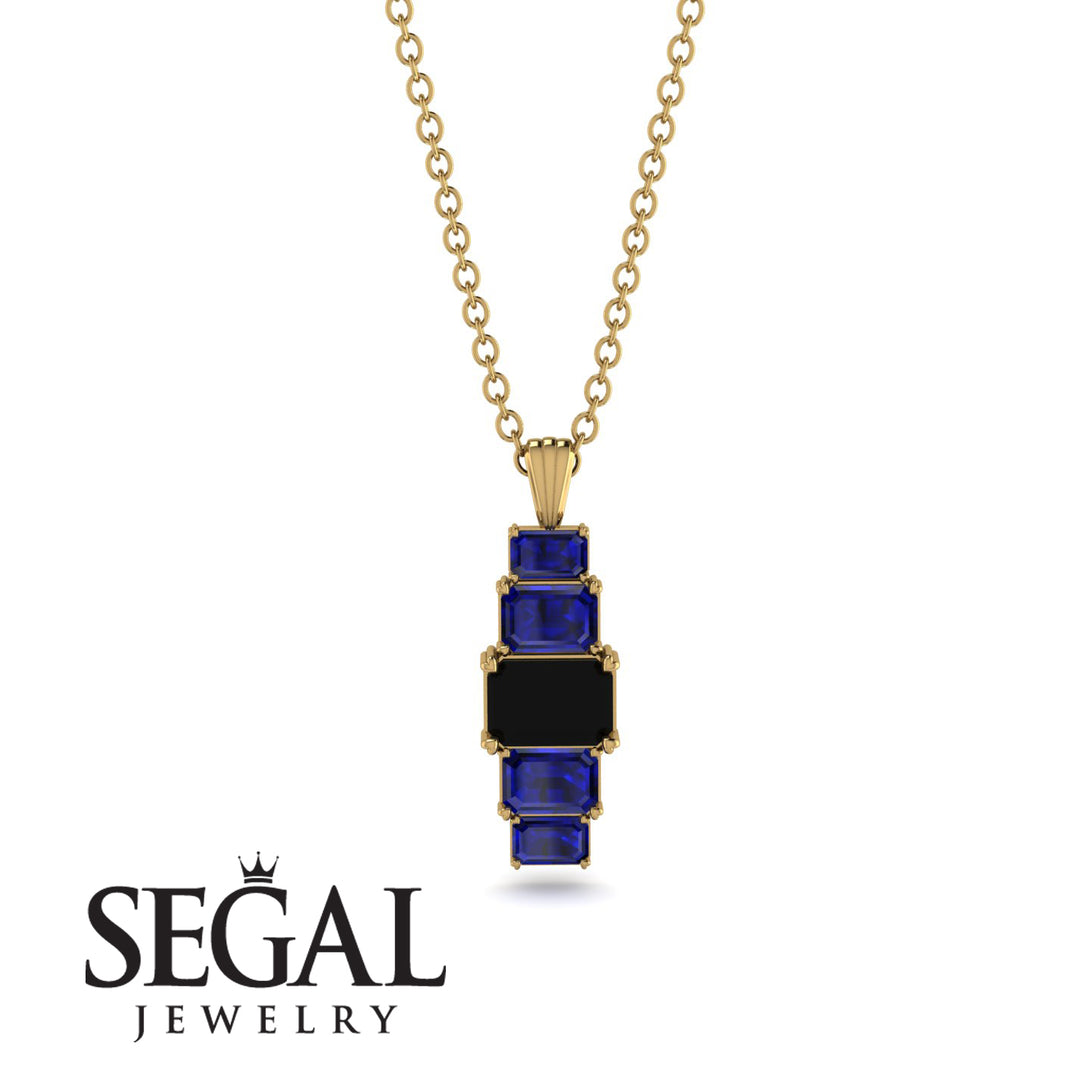 Emerald Cut Black Diamond Stairs Necklace - Briella No. 67