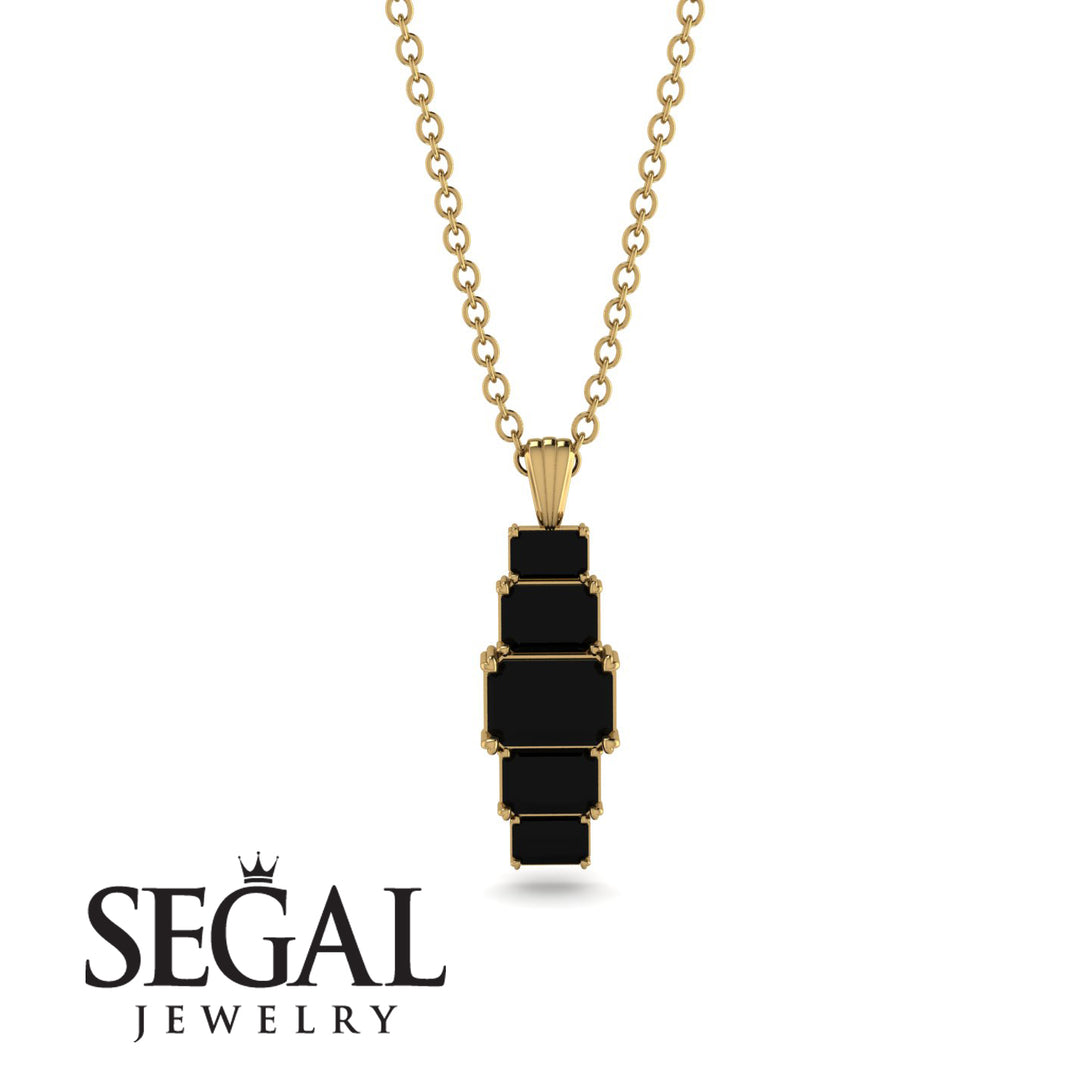 Emerald Cut Black Diamond Stairs Necklace - Briella No. 37