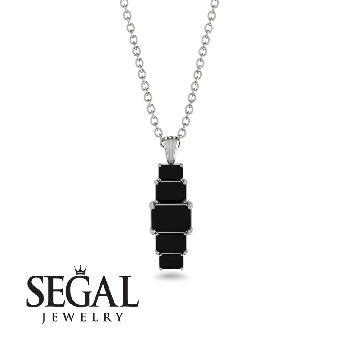 Emerald Cut Black Diamond Stairs Necklace - Briella No. 39