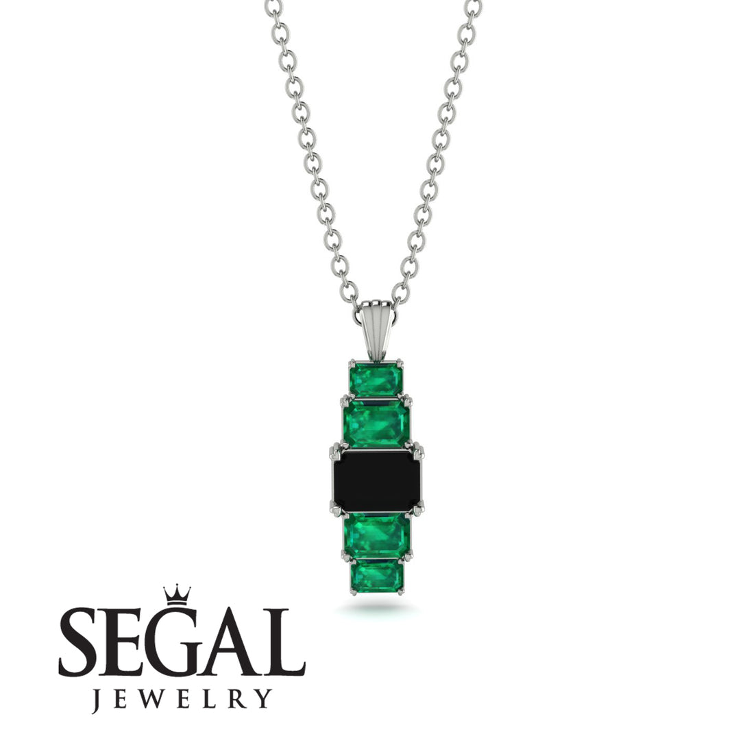 Emerald Cut Black Diamond Stairs Necklace - Briella No. 24