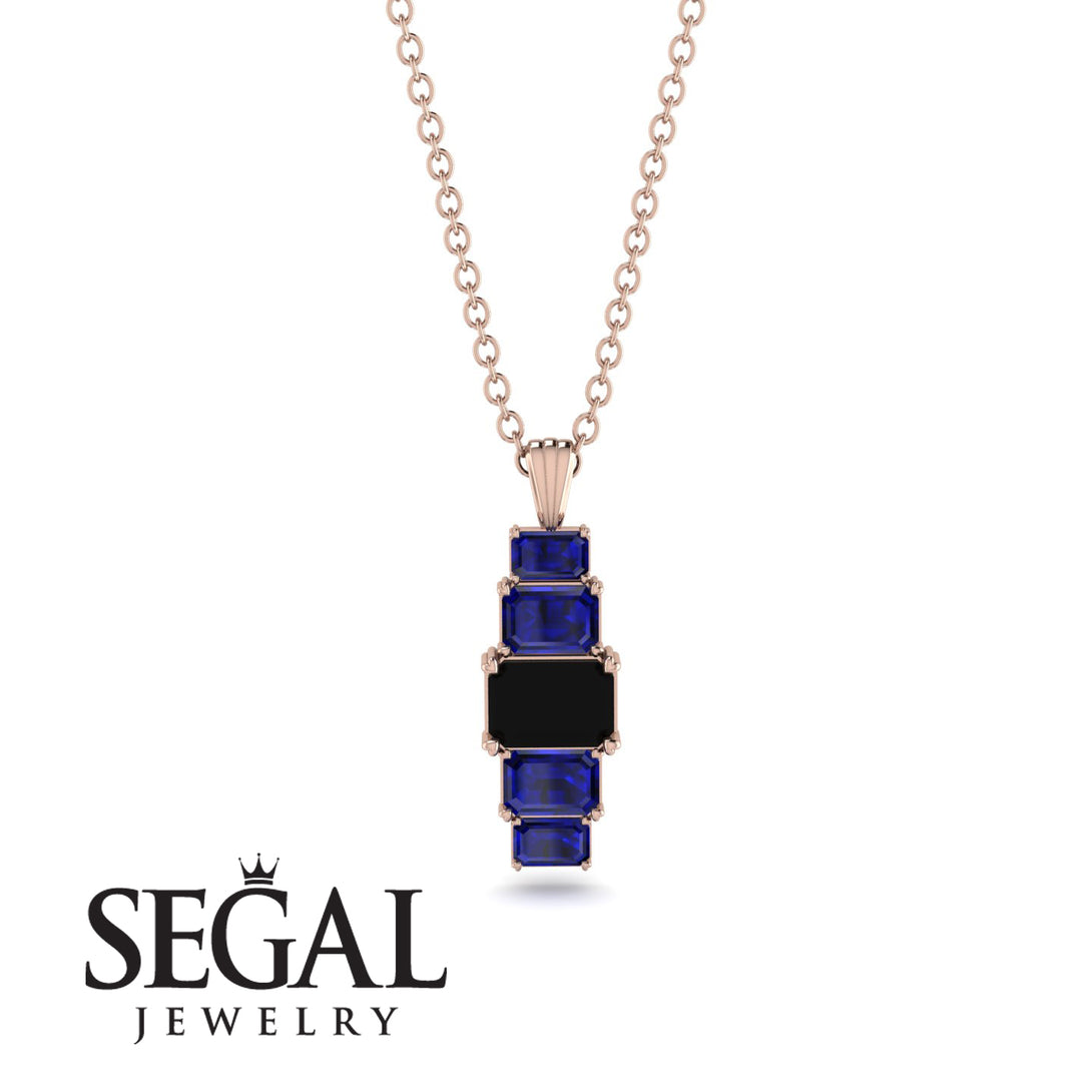Emerald Cut Black Diamond Stairs Necklace - Briella No. 68