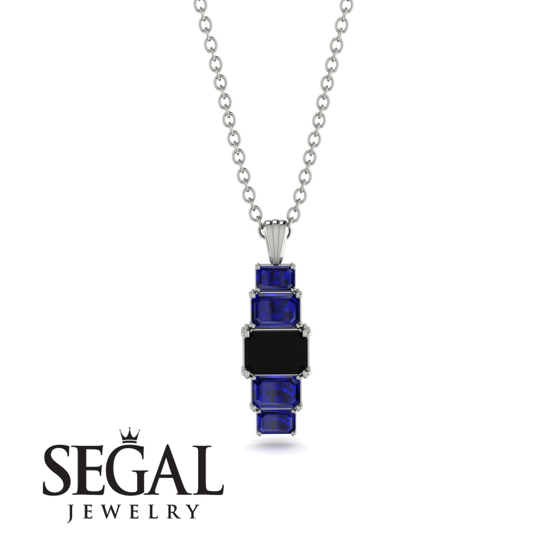 Emerald Cut Black Diamond Stairs Necklace - Briella No. 69