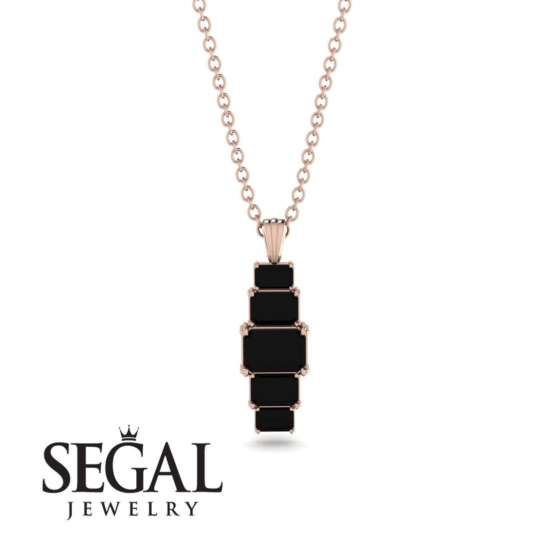 Emerald Cut Black Diamond Stairs Necklace - Briella No. 38