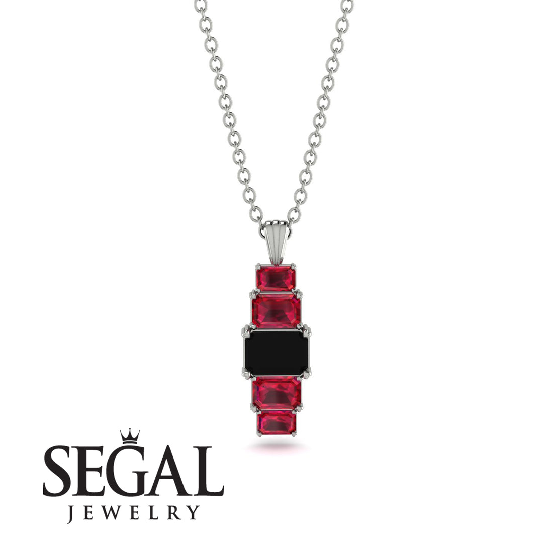 Emerald Cut Black Diamond Stairs Necklace - Briella No. 54