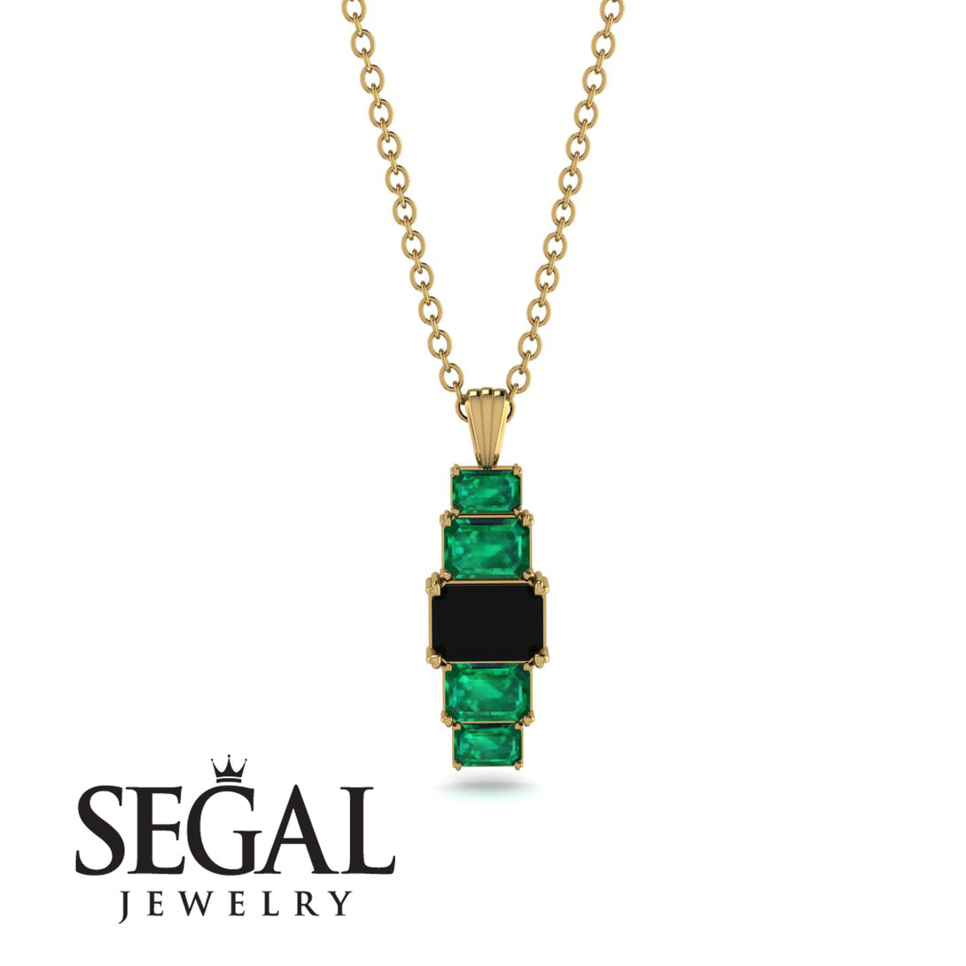 Emerald Cut Black Diamond Stairs Necklace - Briella No. 22