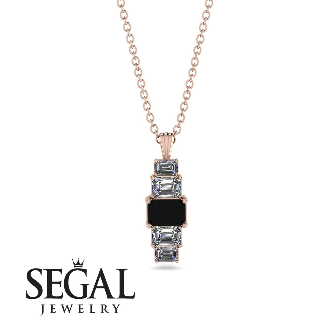 Emerald Cut Black Diamond Stairs Necklace - Briella No. 8