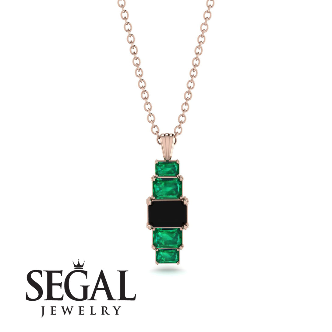 Emerald Cut Black Diamond Stairs Necklace - Briella No. 23
