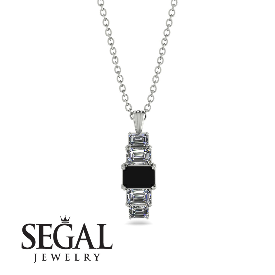 Emerald Cut Black Diamond Stairs Necklace - Briella No. 9