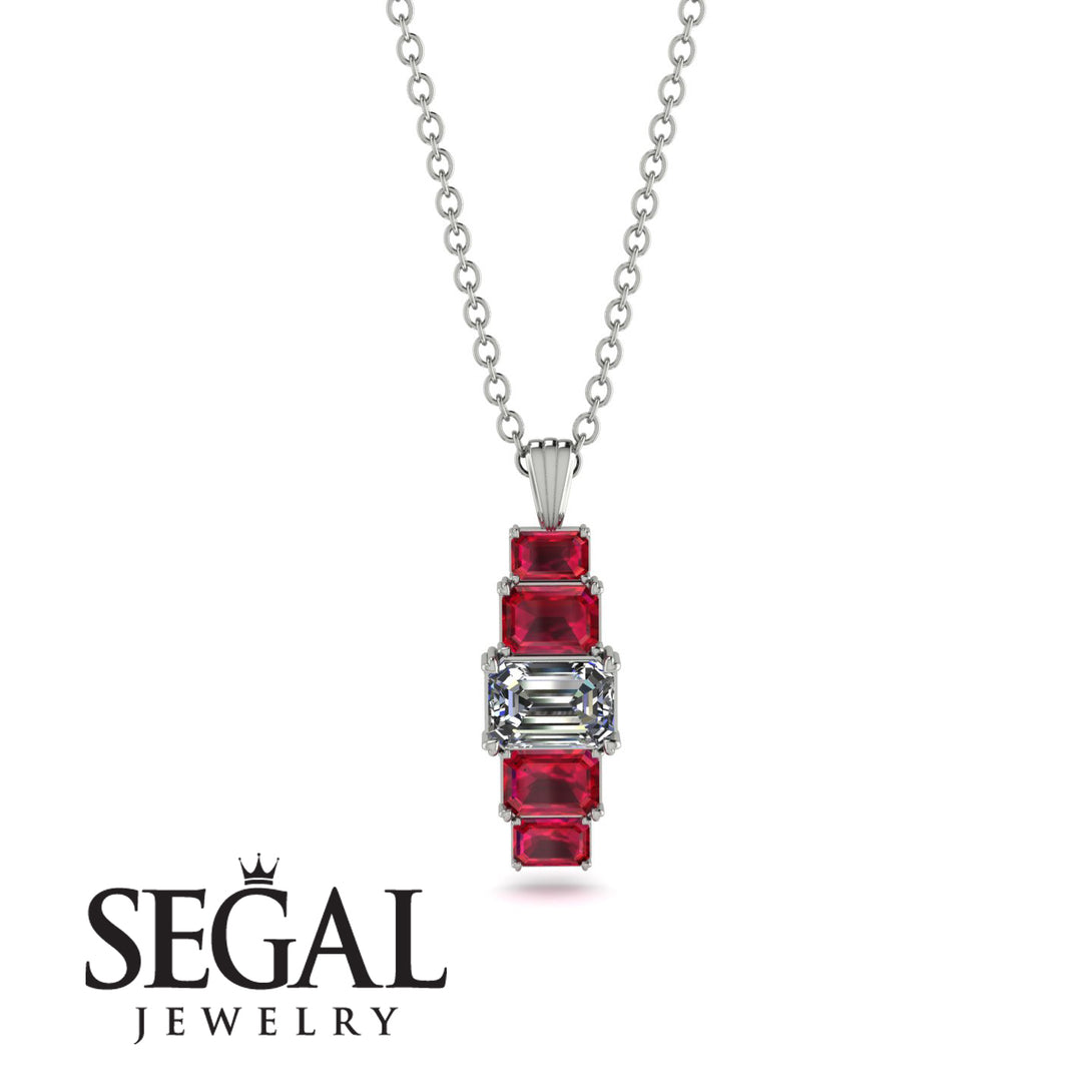 Emerald Cut Diamond Stairs Necklace - Briella No. 48