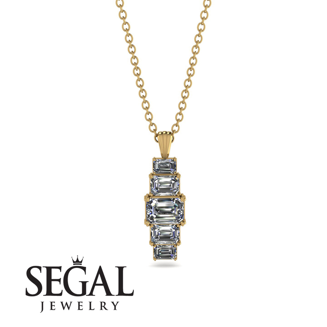 Emerald Cut Diamond Stairs Necklace - Briella No. 1