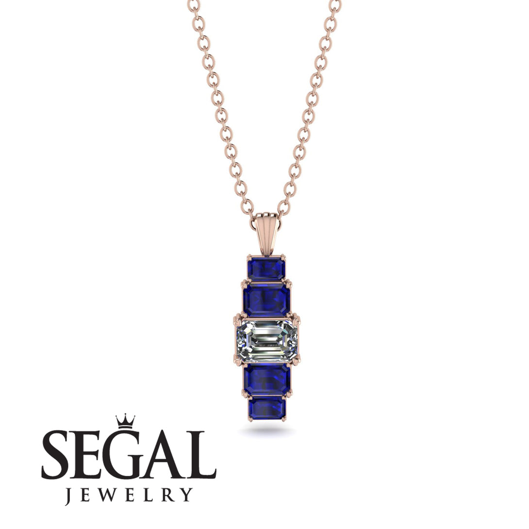Emerald Cut Diamond Stairs Necklace - Briella No. 62