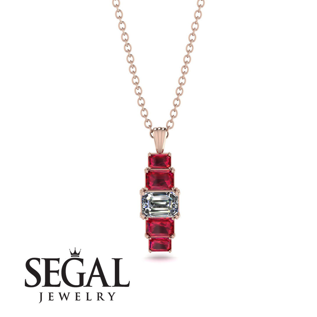 Emerald Cut Diamond Stairs Necklace - Briella No. 47