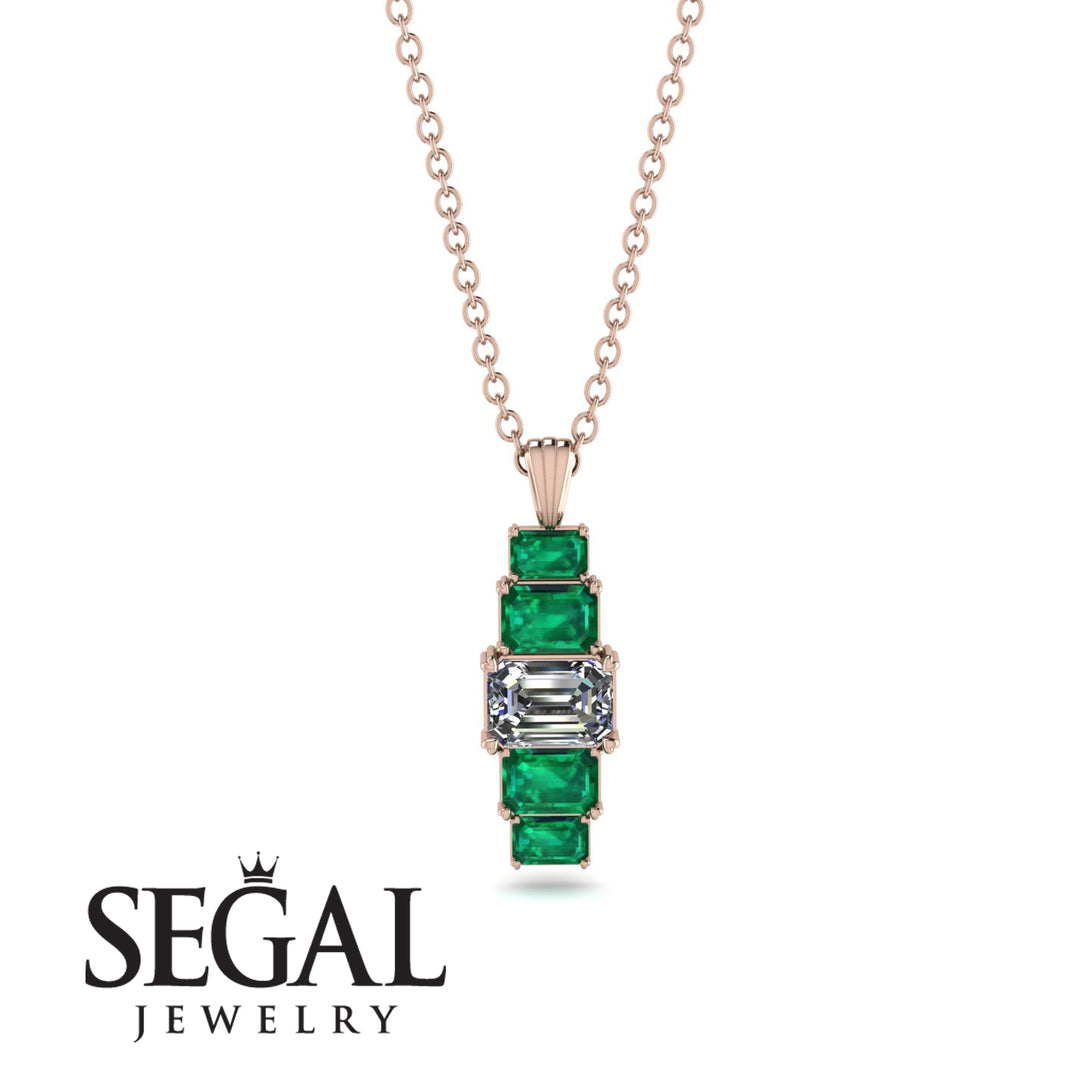 Emerald Cut Diamond Stairs Necklace - Briella No. 17