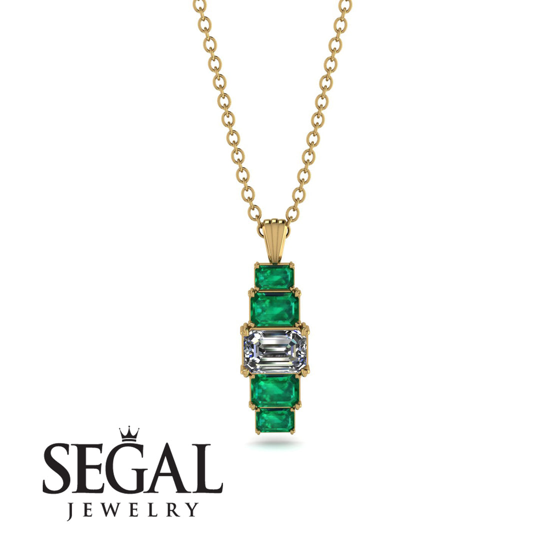 Emerald Cut Diamond Stairs Necklace - Briella No. 16