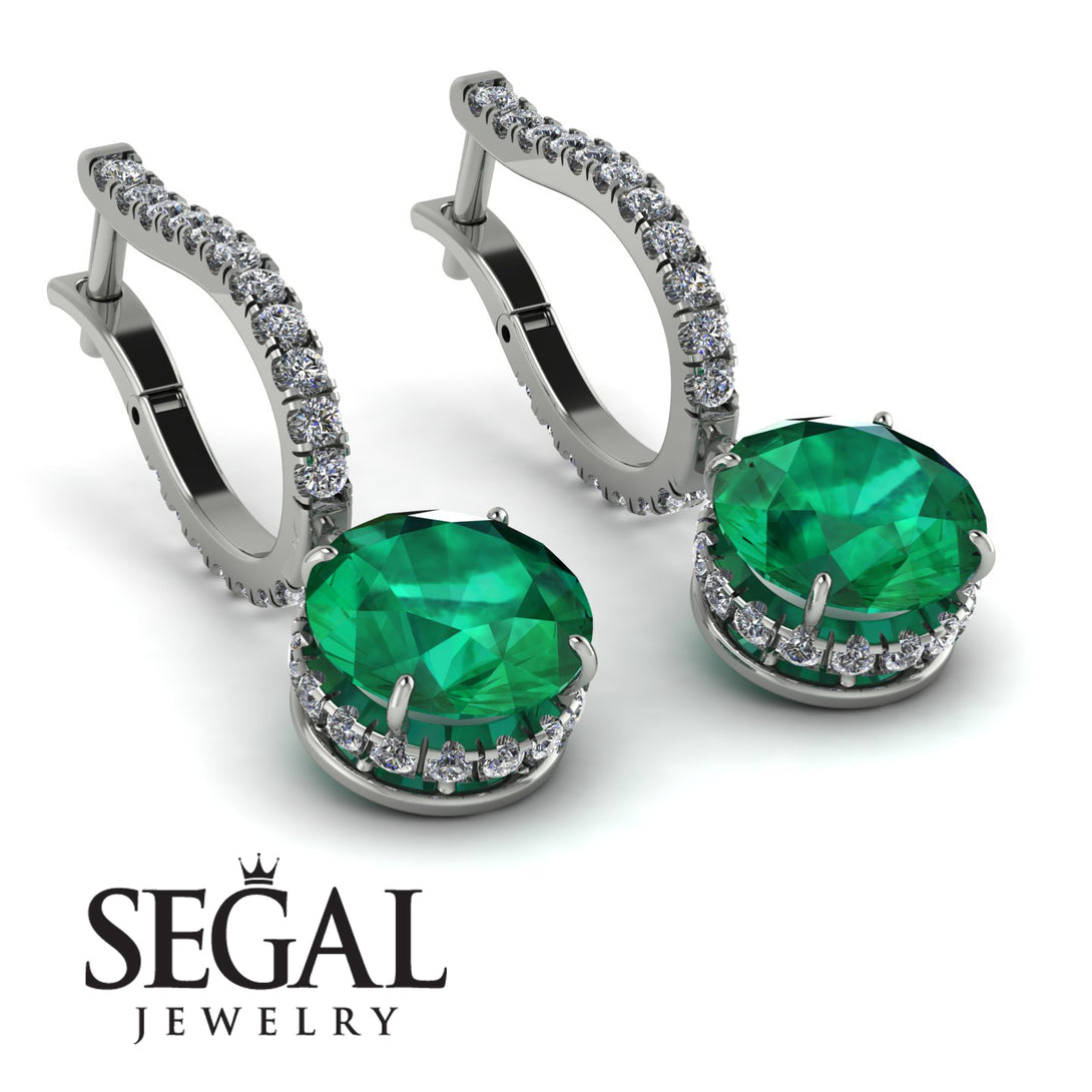 Emerald Dangle Earrings With Hidden Halo - Adaline No. 6
