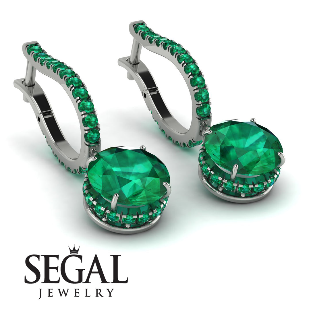 Emerald Dangle Earrings With Hidden Halo - Adaline No. 21