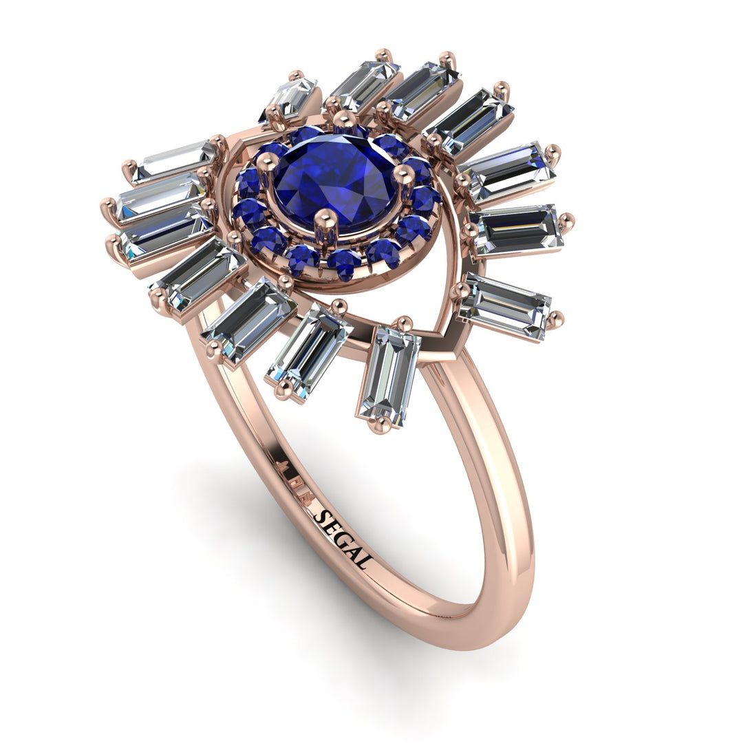 Halo Baguette Sapphire Ring - Diana No. 14